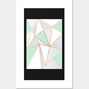 Mint Green, Grey & Gold Geo Posters and Art